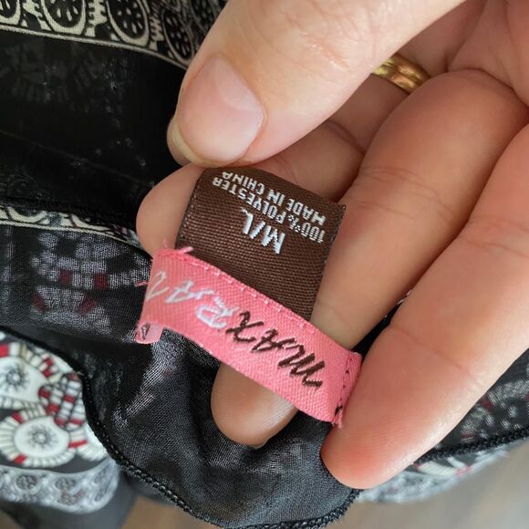 Max Rave Black Red Bohemian Mandala Whimsygoth Sheer Cinched Shawl Top M / L - Picture 6 of 6